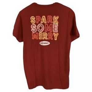 Old Navy Womens Medium Short Sleeve Soft Wash Tee T Shirt Top Red Graphic XMAS